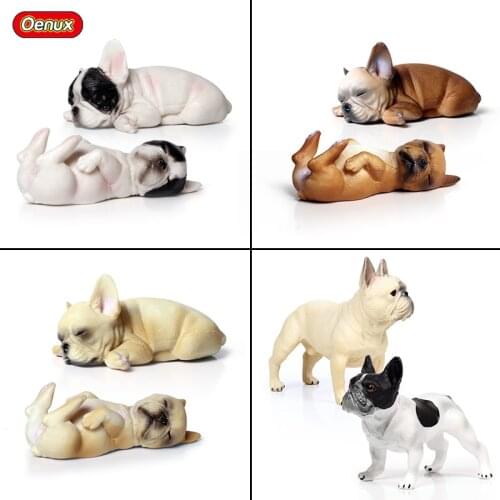 Oenux Classic Cute French Bulldog Simulation Animals Lovely Puppy Pet Dog Action Figures Model Figurine PVC Collection Toys