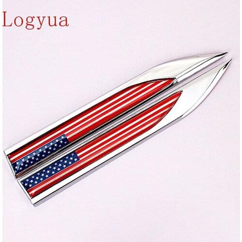 USA Flag 15*1.7cm Zinc Alloy Epoxy Blade Badge Emblem Fender Car Sticker Body Decoration For US America Cars 2Pcs = 1 Pair