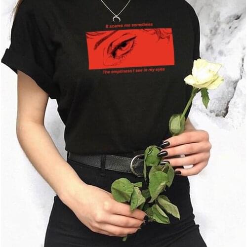 HAHAYULE-JBH The Emptiness I See In My Eyes Unisex Anime Black T-Shirt Tumblr Fashion Grunge Style Tee 90s Harajuku Top