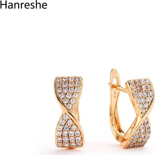 Hanreshe Geometry Stud Earrings Mini Zircon Female Punk Jewelry Wedding Quality Copper Gold Earrings Woman Gift Accessories