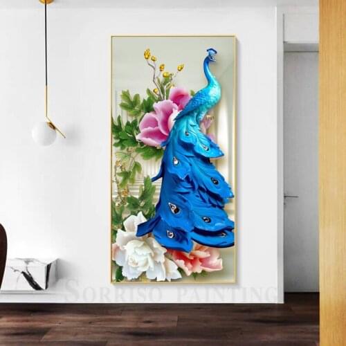 Peacock Hallway Wall Art Oil Canvas Painting Modern Porch Posters And Prints Pictures For Living Room Home Corridor Decor