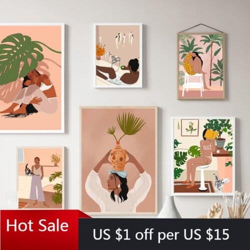African Girl Tropical Style Illustration Prints Art Canvas Painting Wall Decor Pictures For Home Posters Aesthetic Room Decor