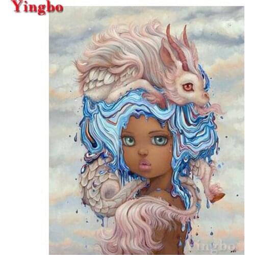 Cartoon girl and dragon Painting By Numbers 5D Diy Diamond Painting Full square Round Drill Diamond Embroidery Mosaic Kits