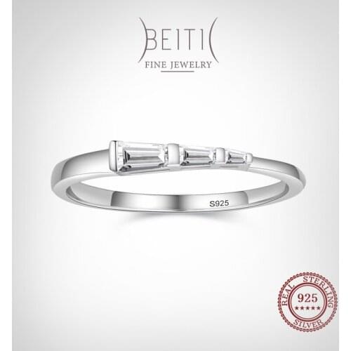 Beitil Top Quality Real 925 Sterling Silver Trapezoid Cubic Zirconia Finger Ring For Women Wedding Engagement Fine Jewelry