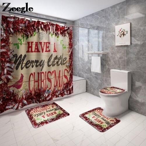 Classical Letters Printing Bathroom Carpet for Christmas Bath Mat Shower Curtain Set Absorbent Bathroom Carpet Rug