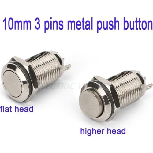 10mm 2pins Metal Button Switch Panel Hole Latching Power Push Button Flat High Head Self Locking Reset button latching switch