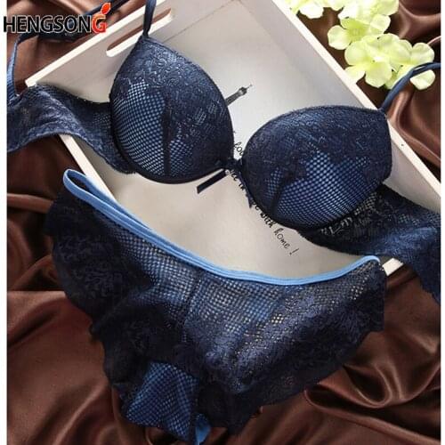 Fashion Fashion Lace Sexy Thin Deep V-neck Push Up Underwear hot-selling Vintage Solid Color Bra Set Women Underwear