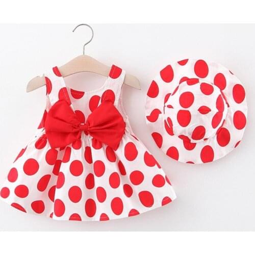 Fashion 0-2 Years Baby Girl Dresses Princess Clothing Cute 2Pcs Set Party Cotton Flower Newborn Kids Polka Dot dress With Hat