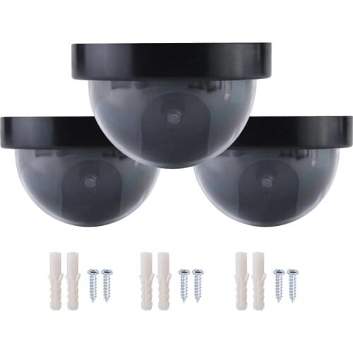 3pcs Dummy Camera Outdoor Indoor Dome Shape Surveillance Simulation Camera Security Cam with Warning Flash LED Light Fake Camera