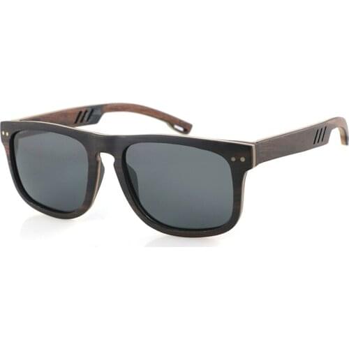 Dropship China Cat.3 Uv400 Black Men Square Shades Polarized Brand Ebony Laminated Wood Sunglasses