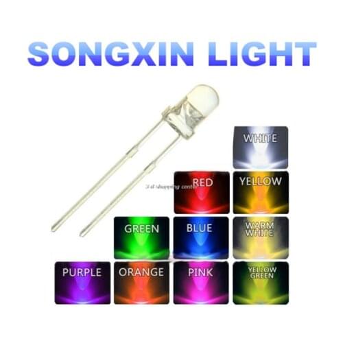 1000pcs/lot F3 10 Colors 3MM Round Green/Yellow/Blue/White/Red/Warm White/Orange/Purple/Pink/Yellow Green LED Light Diodes Kit