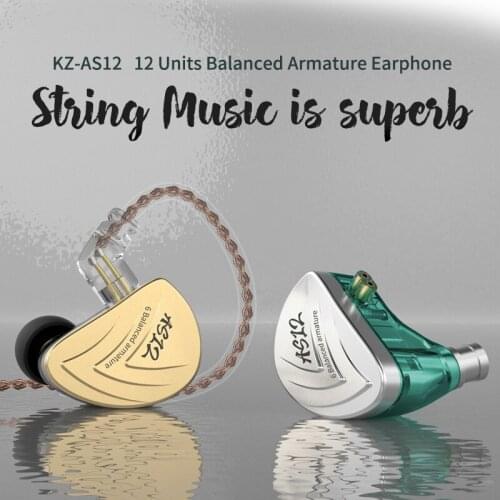 New KZ AS12 Headphones In Ear Monitor Headset Noise Cancelling Earphones 12BA Balanced Armature Drives HIFI Bass