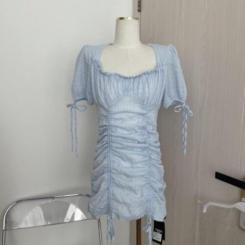 Korean Style Ouni Gentle Fresh and Sweet Dress Temperament First Love Light Blue Spring and Summer New Mini Dress K013