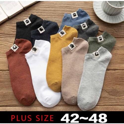 Large Size Men Socks Summer Breathable Ankle Socks Short Cute Happy Calcetines Deodorize Low Cut Bigfoot Male 44 45 46 EU 42-48