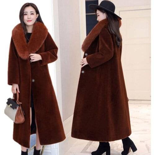 New European Fashion Winter Faux Fur Coat Women Long Warm Turn Down collar Overcoat Plus size 3XL casaco feminin LX1284