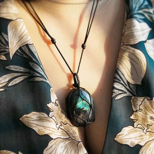 New Labradorite Natural Stone Pendant Wrap braid Yoga macrame Necklace for men women Energy necklace jewelry drop shipping