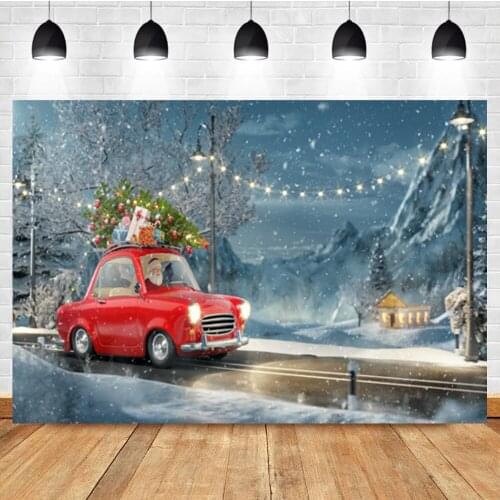 Laeacco Christmas Backdrop Photographic Car Santa Gift Birthday Portraits Photography Photo Background For Photo Studio