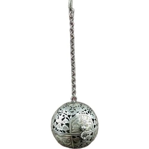 Tibetan silver Old Feng Shui circular bird diagram aromatherapy ball