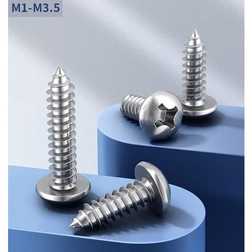 M1.2-M3 Phillips Pan Head Self Tapping Screws 304 A2 Stainless Steel Cross Recessed Round Head Tapping Wood Screws