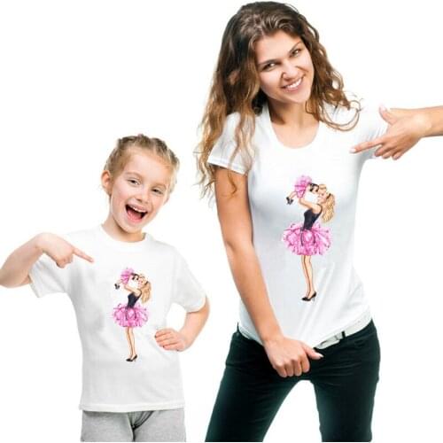 Funny Family Matching Clothes Mum and Daughter Clothes Casual Women and Kids Summer T-shirt White Short Sleeve Family T Shirt