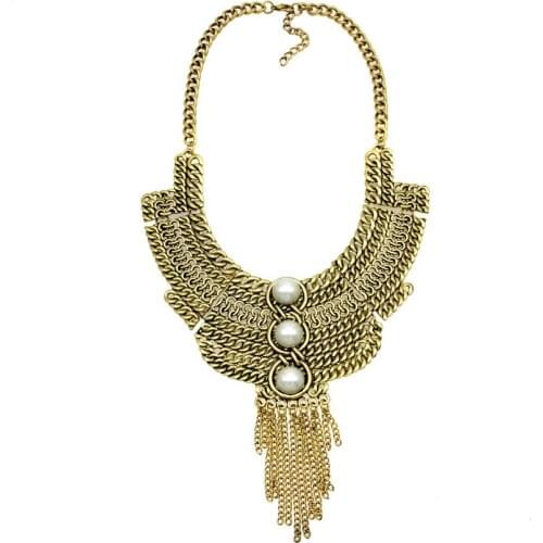 UKEN Fashion Women Simulated-Pearl Statement Necklace Vintage Alloy Chains Tassels Chokers Jewelry Maxi Bijoux Collares N4111