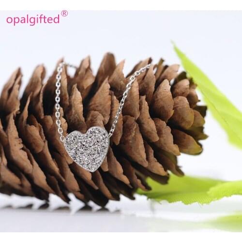 1pc/lot)Free shipping 925 Silver Natural Heart Druzy Necklace Heart Druzy Necklace for gift Necklace O chain for wedding dress