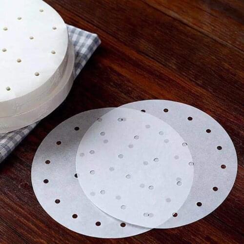 100PCS Of Air Fryer Steamer Liner Perforated Oil Paper Non-Stick Steamer Mat Cooking Paper Round Hole Design Practical