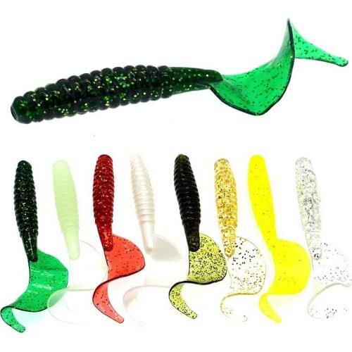 20PCS/LOT 7/9cm 4/5.5g Rolled Tail Maggots Single T-tail Baits Maggots Sickle Tail Root Fishing Lure Soft Grubs Worms Hot Bass