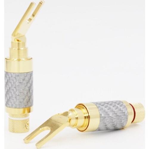4PCS Gold Plated Carbon Fiber Speaker Cable Spade Audio Terminal Connector Plug