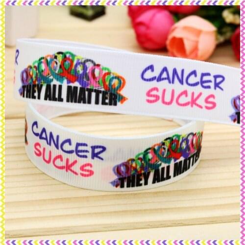 7/8'' Free shipping cancer sucks printed grosgrain ribbon hairbow headwear party decoration diy wholesale OEM 22mm P4547