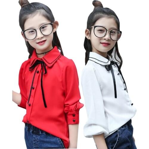 Girls Blouse White Red Shirts Chiffon Shirt Fashion Spring Long Sleeve Turn-down Collar Child Kids Baby Toddler Tops 10 12 Year
