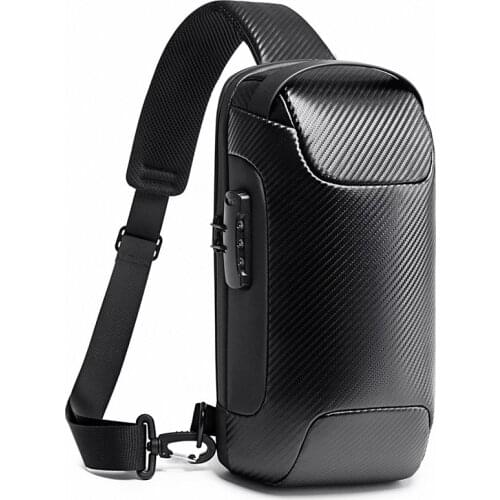 Brand Men Bag Carbon fiber Woven Leather Sling Chest Crossbody Bag Short Travel Messenger Chest Pack For Male Fashion