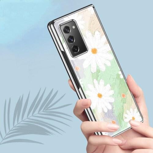 Z Fold2 5G Funda Case for Samsung Galaxy Z Fold 2 Case Refreshing Daisy Flower Plexiglass Coque Phone Case Cover Capa Z Fold 2