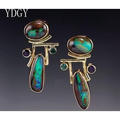 YDGY long geometric Earrings large earrings handmade by Bohemia in Geometric green water drop exaggerated Earrings