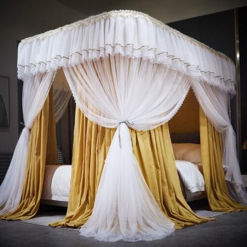 European Palace Style Double-layer Shading, Wind, Mosquito And Dustproof Multi-Purpose White Lace Rail Mosquito Net Bed Valance