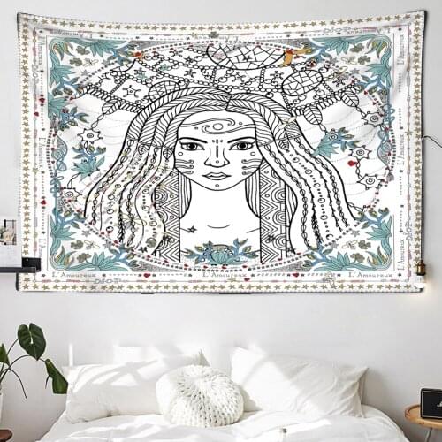 Girl Tarot Tapestry Wall Mount Bohemian Sun Moon Retro Psychedelic Witchcraft Mystery Dormitory Home Decor
