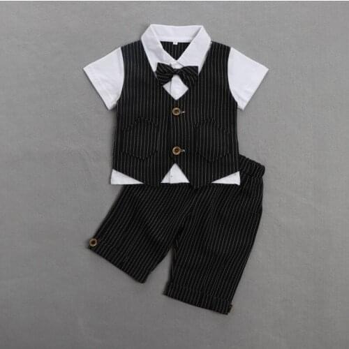 Baby boys summer clothing sets baby boys stripe clothes Bow tops + shorts 2 pc suit infant boys gentleman outfits