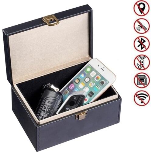 Leather Car Key Signal Blocker Box Anti-Theft RFID Signal Blocking Bag Faraday Box For Keyless Car Keys Radiation Protection