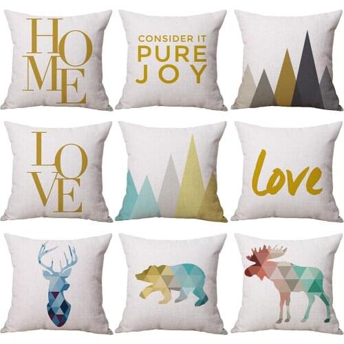 Home Love Deer Linen Bed Sofa Square Throw Cushion Home Decor Simple Small Fresh Letter Geometry Animal Pattern