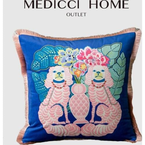 Medicci Home Retro Velvet Cushion Cover Oriental Mystical Animals Print Decorative Throw Pillow Case Lumbar Pillowcase Tassels