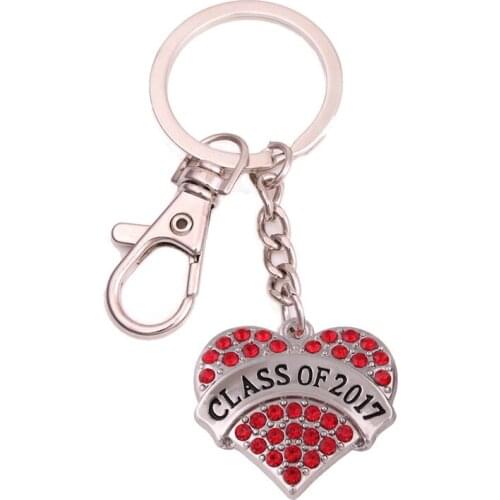 Fashion Keychain For Women Heart Shape Sparkling Crystals Written Class Of 2017 BFF Great Birthday Gift Zinc Alloy Dropshipping