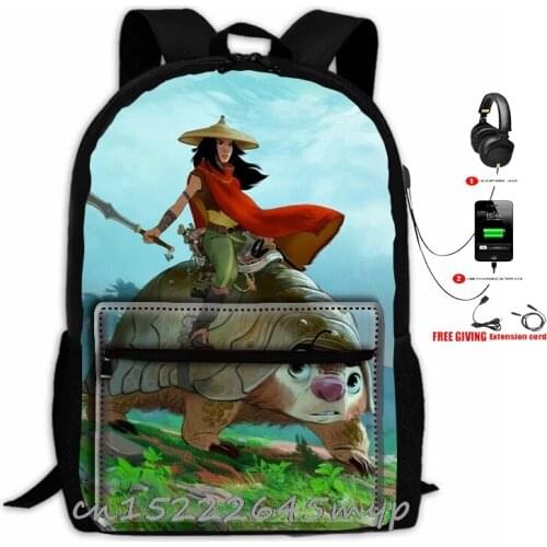 Raya and The Last Dragon 3d Print Bag Men 17inch Hot Bookbag Backbags Usb Charging Backpacks for School Teenagers Girls Rucksack
