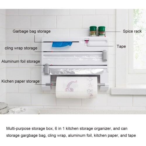 Kitchen Wall Shelf Film Cutting Holder Wall Mounted Paper Tissue Towel Rack Wrap Tin Foil Dispenser Shelf Kitchen Organizer