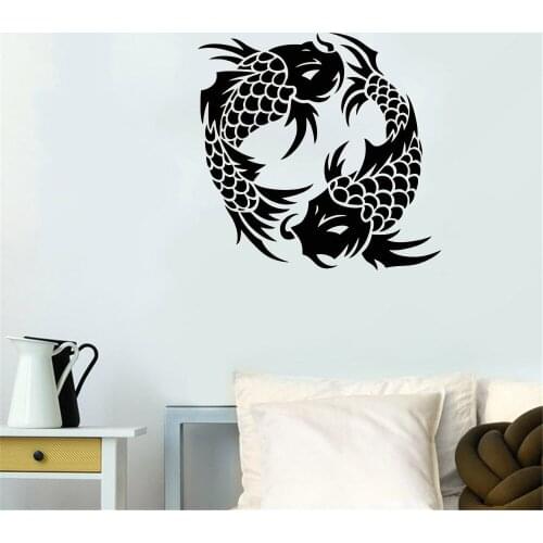 Koi Fish Japanese Style Yin Yang Mural Vinyl Sticker Wall Decal Bedroom Kitchen Restaurant Art Interior Design Decor ph502