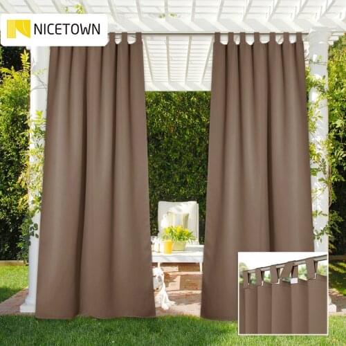 NICETOWN Outdoor Curtain Drape Blackout Light Blocking Fade Resistant with Velcro Tab Top Rust-Proof for Porch&Beach&Patio