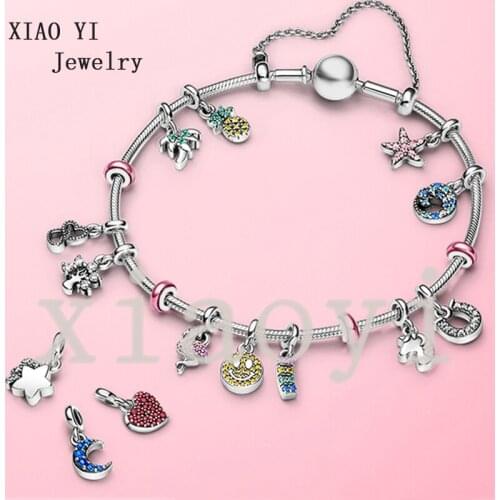 XIAOYI 2020 NEW 100% S925 Summer ME series pink bird pineapple love sun wave smile tree love Star moon lovely bracelet wedding