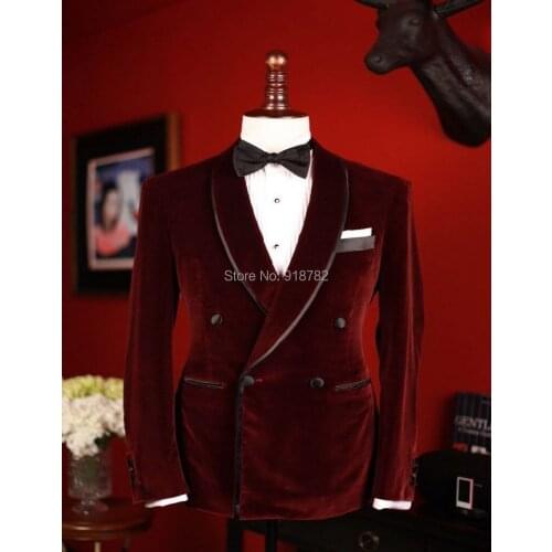 New Men Wedding Groom Velvet Dinner Jacket Double Breasted Velvet Groomsman Suit Custom Made Man Suit (jacket+pants+bow Tie)