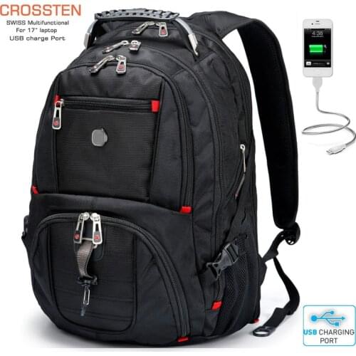 Updated Swiss-Multifunctional Water ResistanTravel Bags 17.3 inch Laptop Backpack USB Charging Port Super Durable School bag