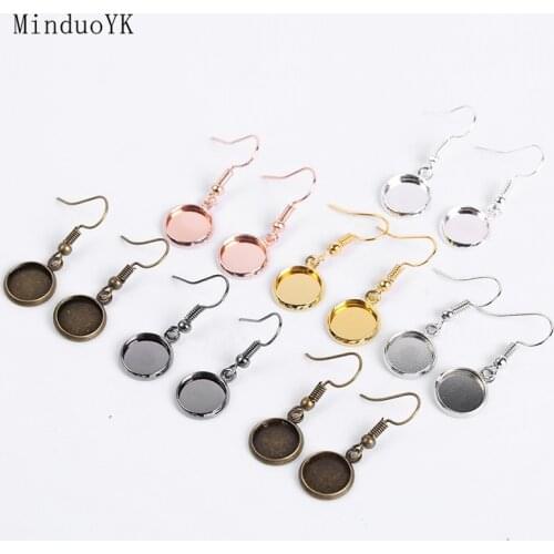 10Pcs/Lot 10-25mm Blank Glass Cabochon Base For Earrings With Hooks Tray Bezel Earring Settings Jewelry Making Supplies