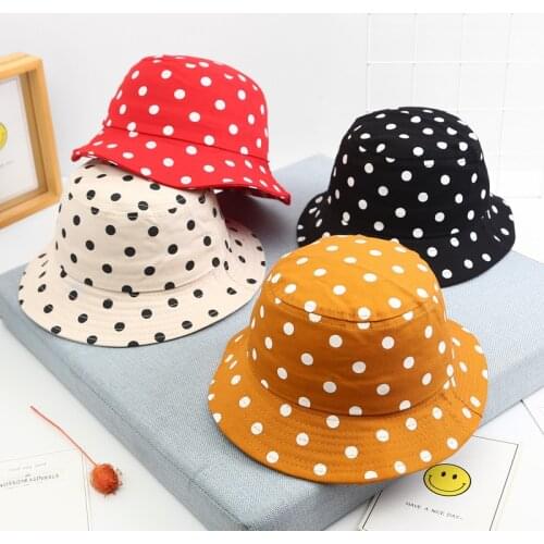 Polka Dot Bucket Hat for Girls Boys Cotton Casual Flat Panama for Girls Bucket Hat Kids Yellow Red White Beige 2019 Sun Hat Kids